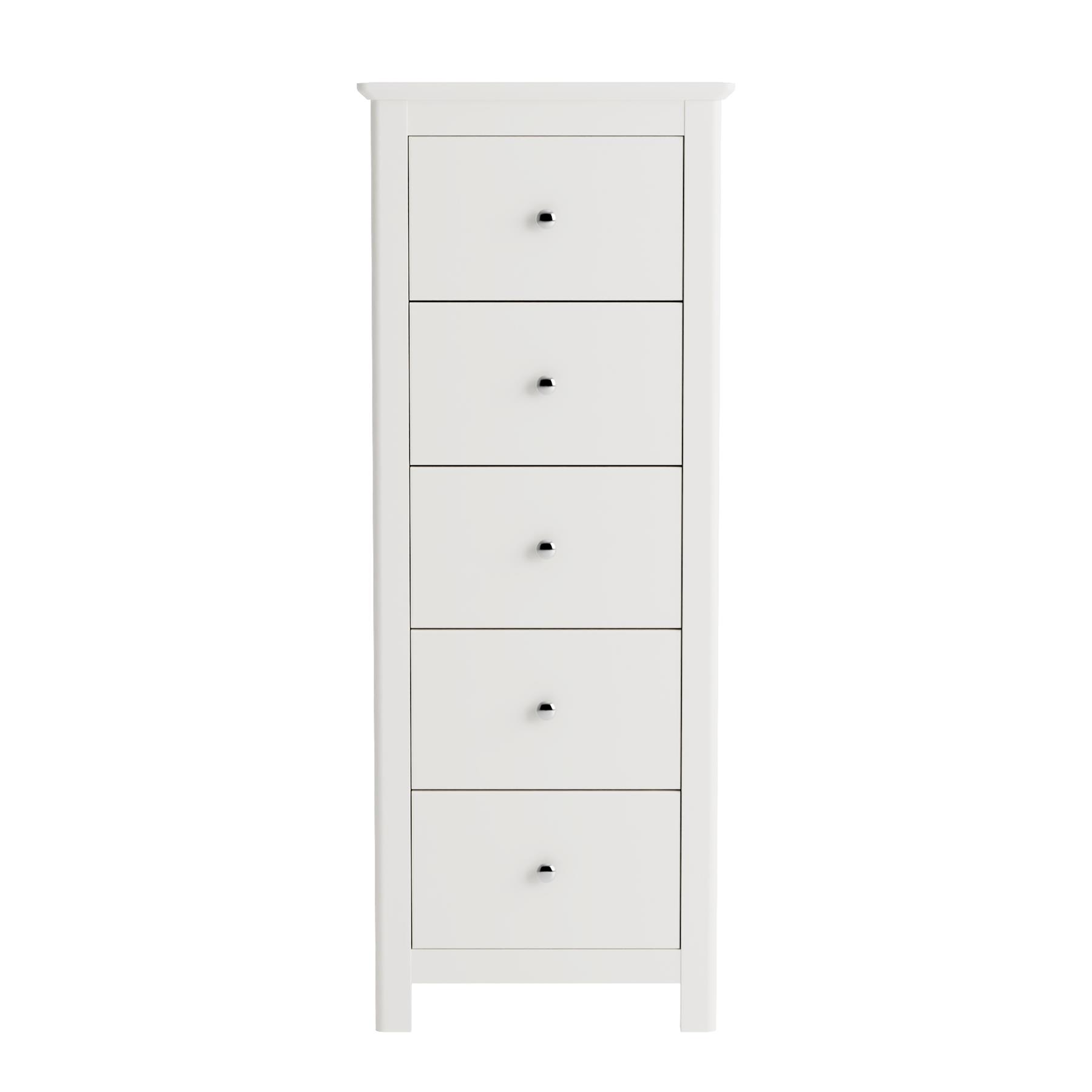 Nairn White 5 drawer narrow chest of drawers